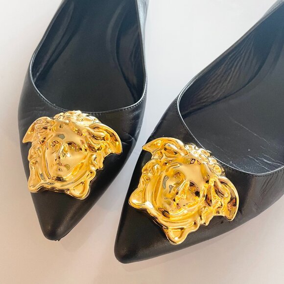Versace Black Leather Palazzo Flats with Gold Medusa Emblem 40 EU 9 US - Picture 5 of 10